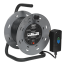 Dim Gray Sealey Cable Reel 25mtr 4 x 230V 1.25mm Thermal Trip with RCD Plug