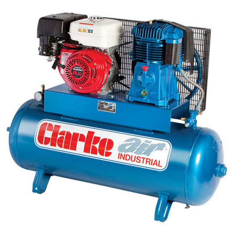 Steel Blue Clarke SP27EC150 23 CFM 150 Litre 8 HP Electric Start Petrol Air Compressor Honda Engine