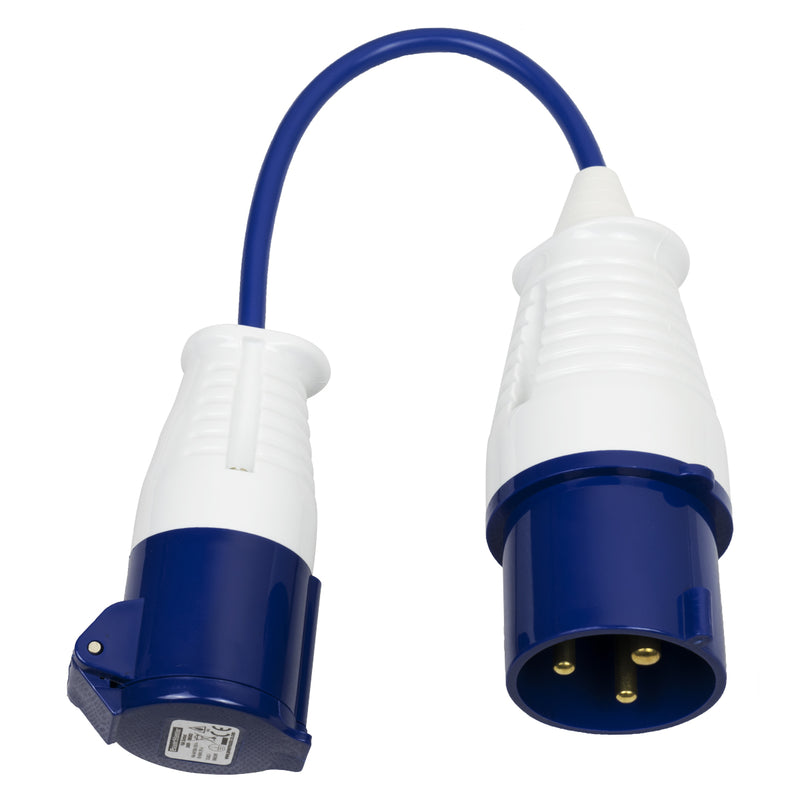 Midnight Blue 240v 32a Plug to 16a Socket Converter
