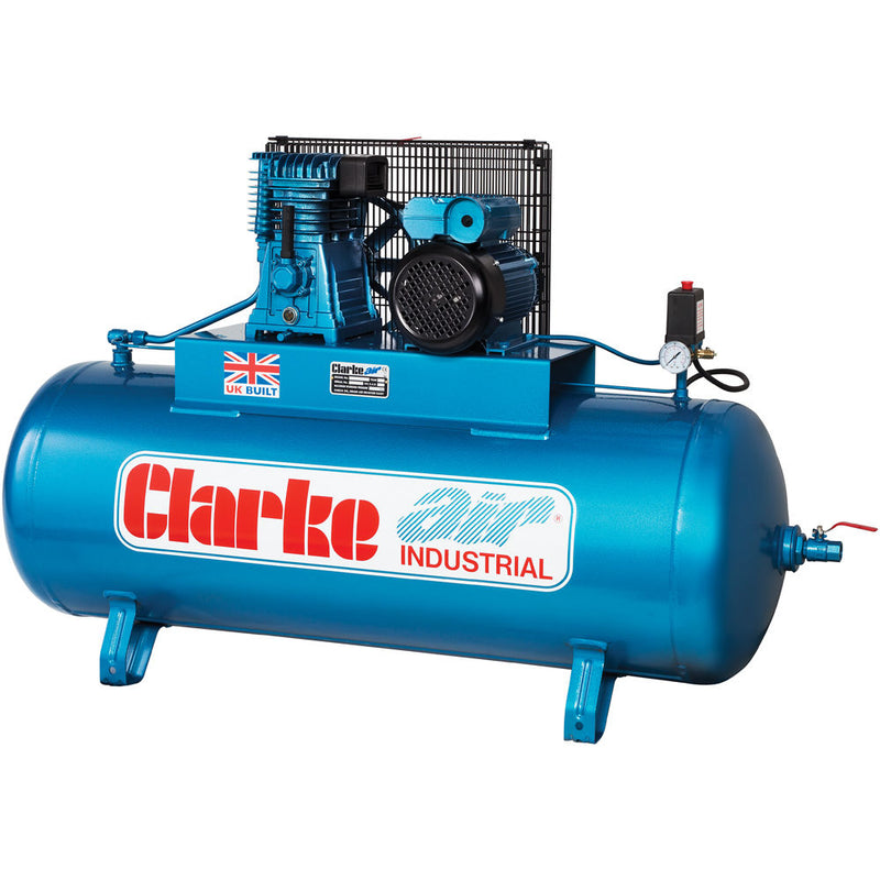 Dark Cyan Clarke XE18/200 (OL) 18 CFM 200 Litre 4HP Industrial Air Compressor (230V)